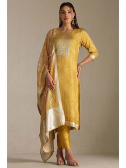 Soch - Mustard Organza Zari Woven Kurta with Pant and Dupatta