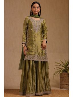 Soch - Green Tissue Embroidered Kurti with Palazzo and Dupatta