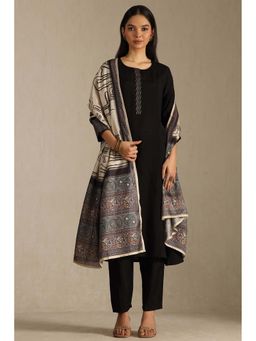 Soch - Black Silk Blend Solid Kurta with Pant and Printed Dupatta