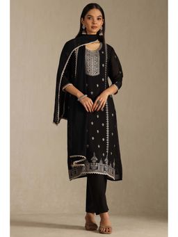 Soch - Black Chanderi Embroidered Kurta with Pant and Dupatta