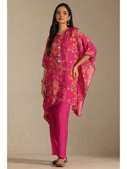 Soch - Fuchsia Pink Chinon Floral Print Kaftan with Pant and Inner Slip