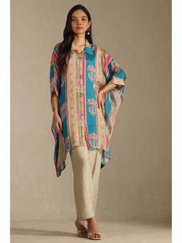 Soch - Beige Chinon Floral Print Kaftan with Pant and Inner Slip