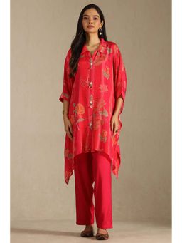 Soch - Red Chinon Floral Print Kaftan with Pant and Inner Slip