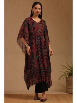 Soch - Black Chiffon Ethnic Printed Kaftan Kurta with Pant and Inner Slip
