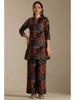 Soch - Black Muslin Ethnic Printed & Thread Work Co-Ord Set
