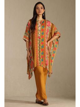 Soch - Mustard Floral Print Kaftan Kurta with Pant and Inner Slip