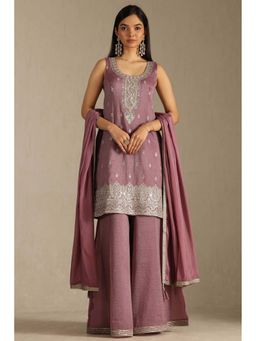 Soch - Purple Tissue Embroidered Kurta with Palazzo and Dupatta