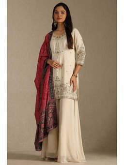 Soch - Off White Embroidered Sequined Kurti with Palazzo and Dupatta