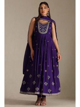 Soch - Purple Chinon Embroidered Anarkali Kurta with Churidar and Dupatta