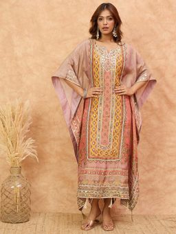 Varanga - Printed Gota Work Embellished Kaftan Kurta with Dhoti and Inner