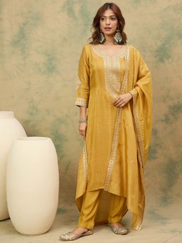 Varanga - Yellow Zari Embroidered Kurta with Pant and Dupatta
