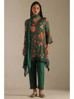 Soch - Green Chinon Floral Print Kurti with Pant and Dupatta