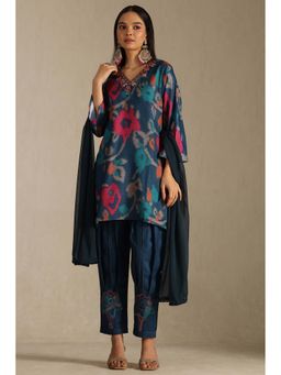 Soch - Navy Blue Cotton Abstract Print Kurti with Pant and Dupatta