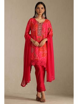 Soch - Red Russian Silk Bandhani Print Kurta with Pant and Dupatta