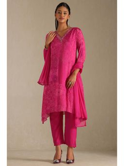 Soch - Pink Chinon Floral Print Kurta with Pant and Dupatta