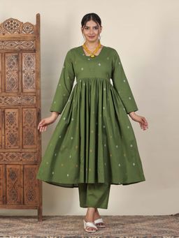 ARAMYA - Soft Cotton Printed Anarkali Kurta with Pant