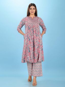 ARAMYA - Soft Cotton Panelled Floral Print Kurta with Palazzo