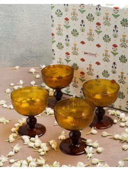 Fabindia - Orange Hamza Glass Dessert Bowl (Pack of 4)