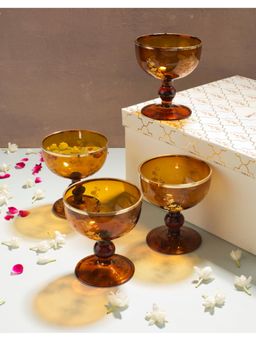 Fabindia - Yellow Nargis Blown Glass Dessert Bowl (Pack of 4)