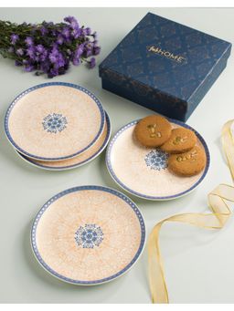 Fabindia - Blue Gulmohar Decaled Ceramic Snack Plate (Pack of 4)