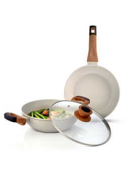 Bergner - Ivory Granite Induction Non-Stick 3 Pcs Cookware Combo