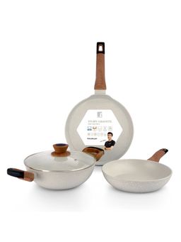 Bergner - Ivory Granite Non-Stick 4 Pcs Cookware Set - Induction Bottom