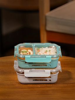 Glasafe - Set Of 2 Fresh Grip Glass Tiffins - 580Ml Each (Grey & Green) (Pack of 3)