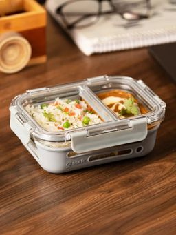 Glasafe - Borosilicate Glass Tiffin With Protective Silicone Sleeve (Grey) 580ml
