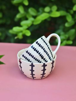 WEAVING HOMES - Set Of 2 - Black Crosses Mug & Bowl Combo Drinkware Mug 220ml