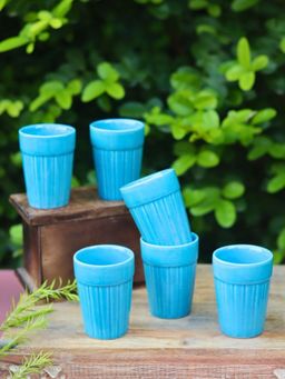 WEAVING HOMES - Blue Kulhad Drinkware Mug 100Ml (Pack Of 6)