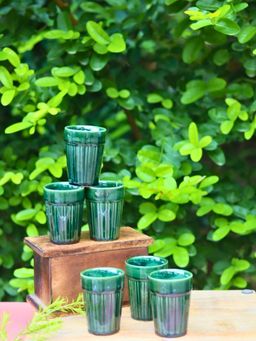 WEAVING HOMES - Green Kulhad Drinkware Mug 100Ml (Pack Of 6)