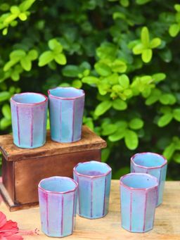 WEAVING HOMES - Blue Chai Kulhad Drinkware Mug 100Ml (Pack Of 6)