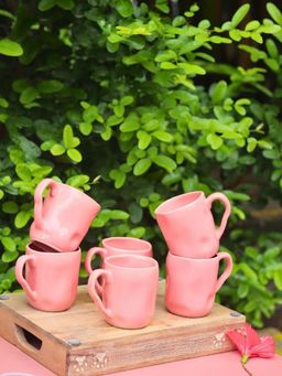 WEAVING HOMES - Pink Wavy Mug Drinkware Mug 320Ml (Pack Of 6)
