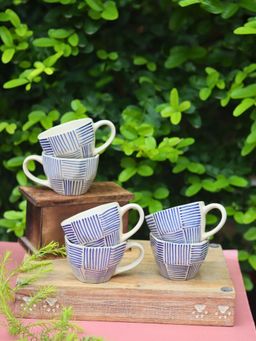 WEAVING HOMES - Blue All Lines Mug Drinkware Mug 220Ml (Pack Of 6)