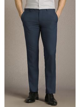 Louis Philippe - Navy Blue Textured Formal Trousers