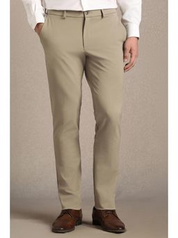 Louis Philippe - Beige Solid/Plain Formal Trousers