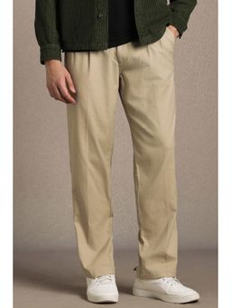 Louis Philippe - Beige Solid/Plain Formal Trousers