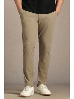 Louis Philippe - Beige Solid/Plain Casual Trousers