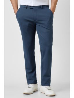 Peter England - Blue Solid/Plain Casual Trousers