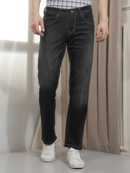 CRIMSOUNE CLUB - Men Black Cotton Blend Straight Jeans