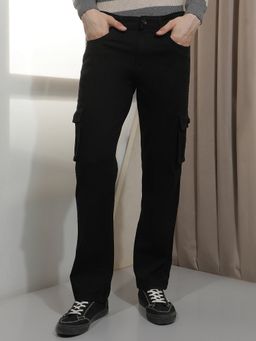 CRIMSOUNE CLUB - Men Black Cotton Blend Cargo Jeans