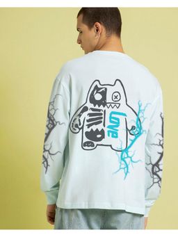 Bewakoof - Men's Ice Melt Blue Electric Love Graphic Printed Oversized T-shirt