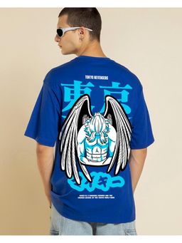 Bewakoof - Men's Blue Mickeykun Graphic Printed Oversized T-shirt