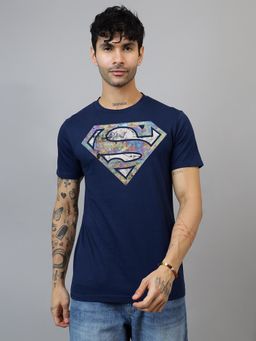Free Authority - Men Navy Blue Graphic Regular Fit T-Shirt