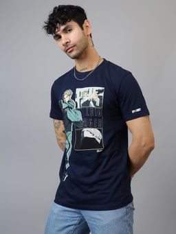 Free Authority - Men Navy Blue Graphic Regular Fit T-Shirt