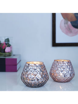 HomeTown - Zahara Glass Honeycomb Glass Votives In Pink (Set of 2)