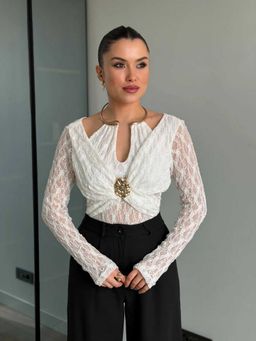 Loveable Creations By Muskan - White Aveline Drape Lace Top