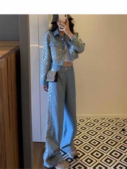 Loveable Creations By Muskan - Blue Denim Sequins Co-Ord Set