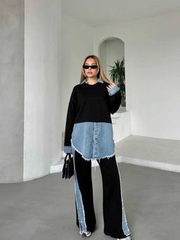 Loveable Creations By Muskan - Black Denim Trim Statement Co-Ord Set