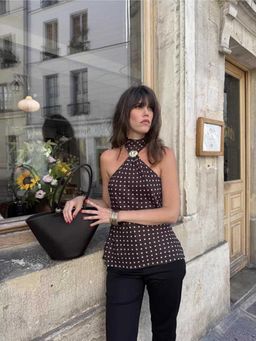 Loveable Creations By Muskan - Brown Liara with Attached Scarf Top